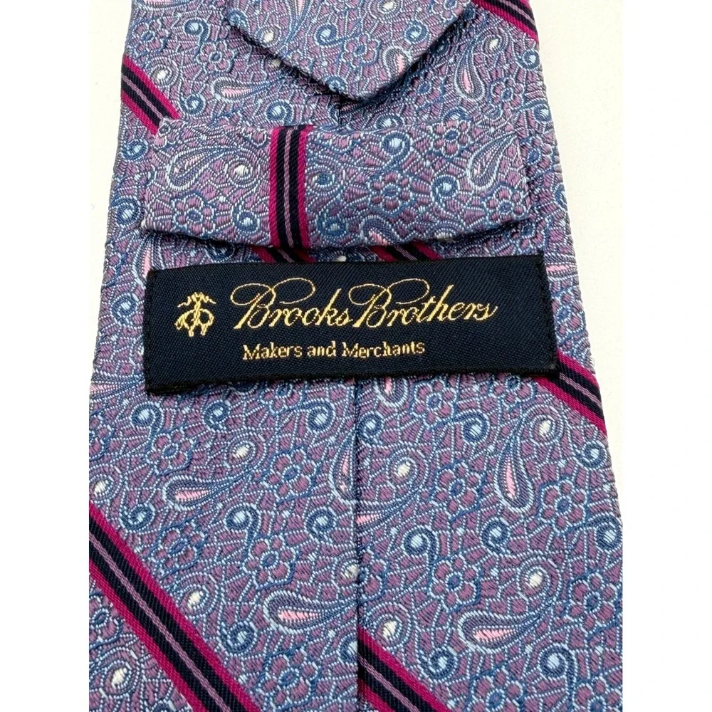 Brooks Brothers Makers &‎ Merchant Tie Silk Blue Pink Paisley Striped (TF19)